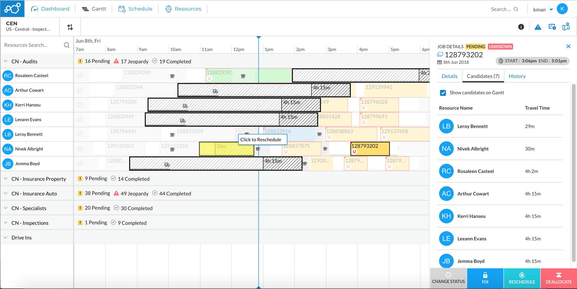 Technician Schedule View for Operations