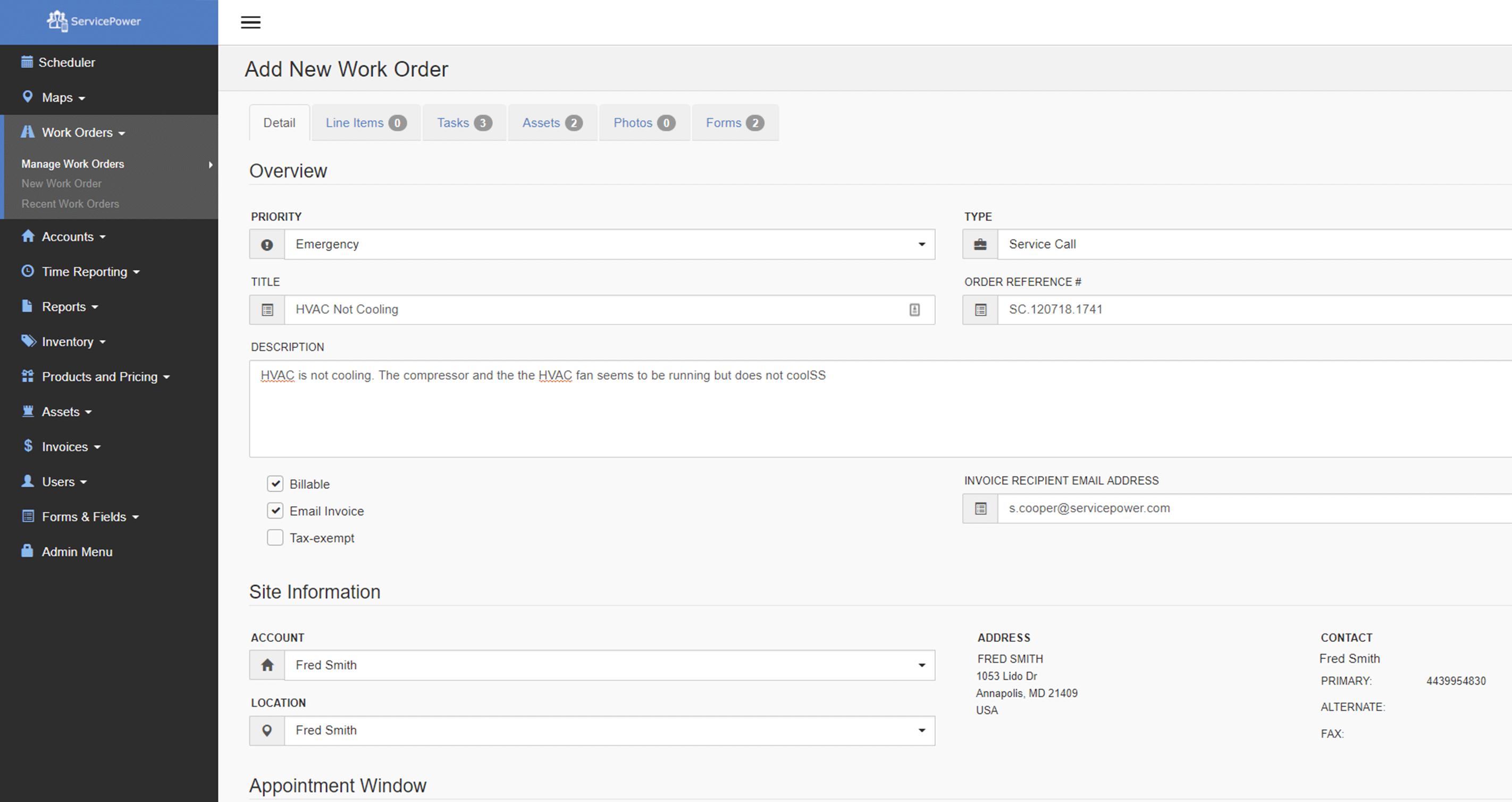 work order management servicepower create work order