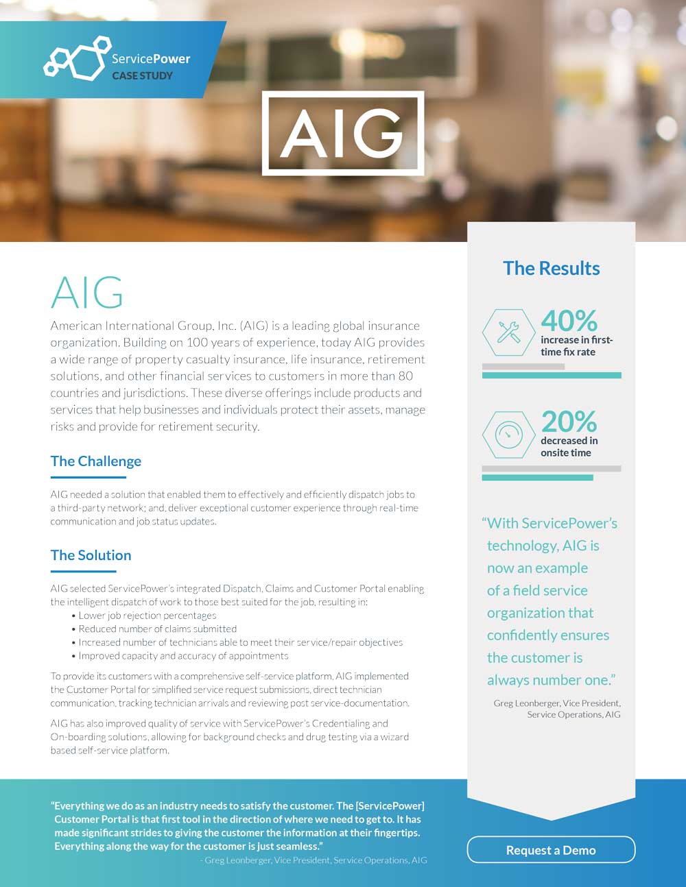AIG Increases First Time Fix Rates
